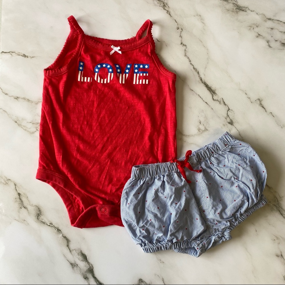 Baby Girl’s Patriotic Onesie & Ruffle Bum Shorts